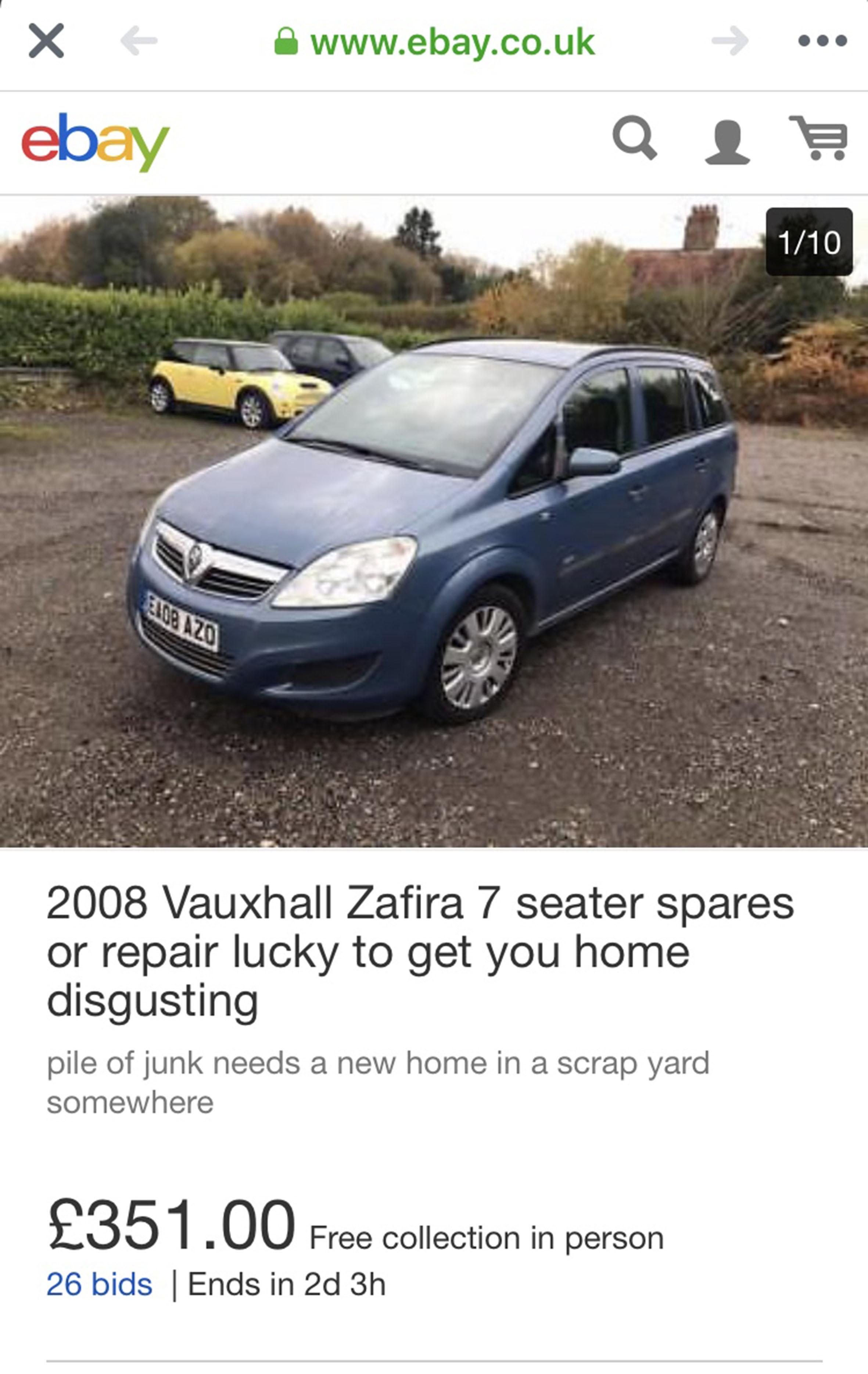 Марк Лилли Гараж в Восточном Суссексе взял Vauxhall Zafira 2008 года за 300 фунтов, но понял, что у него есть ряд проблем, включая сломанную фару, утечки масла и грязные сиденья
